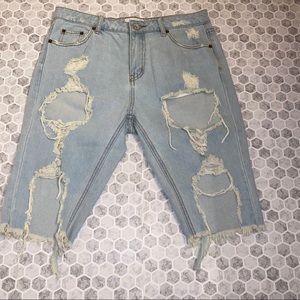 Distressed Denim Knee Length Shorts